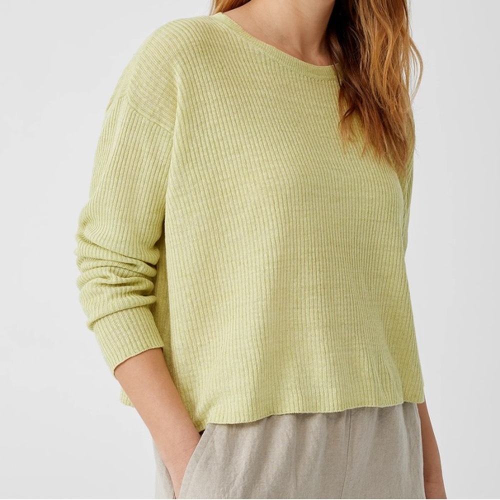 Eileen Fisher Organic Linen Delave Round Neck Top in Canary